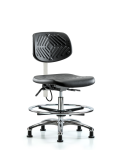 Polyurethane ESD Chair - Medium Bench Height with Chrome Foot Ring & ESD Stationary Glides ESD-PMBCH-CR-T0-A0-CF-EG