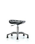Polyurethane ESD Tractor Stool Chrome - Desk Height with ESD Stationary Glides in ESD Black Polyurethane ESD-PTDHSL-CR-EG