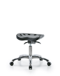 Polyurethane ESD Tractor Sit-Stand Stool Chrome - Desk Height with ESD Casters in ESD Black Polyurethane ESD-PTDHSO-CR-EC