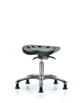 Polyurethane ESD Tractor Sit-Stand Stool Chrome - Desk Height with ESD Stationary Glides in ESD Black Polyurethane ESD-PTDHSO-CR-EG