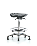 Polyurethane ESD Tractor Sit-Stand with Chrome Foot Ring & ESD Stationary Glides in ESD Black Polyurethane ESD-PTHBST-CR-CF-EG