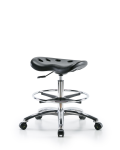 Polyurethane ESD Tractor Stool Chrome - Medium Bench Height with Chrome Foot Ring & ESD Casters in ESD Black Polyurethane ESD-PTMBSL-CR-CF-EC