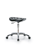 Polyurethane ESD Tractor Stool Chrome - Medium Bench Height with ESD Casters in ESD Black Polyurethane ESD-PTMBSL-CR-NF-EC