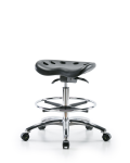 Polyurethane ESD Tractor Sit-Stand Stool Chrome - Medium Bench Height with Chrome Foot Ring & ESD Casters in ESD Black Polyurethane ESD-PTMBSO-CR-CF-EC