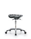 Polyurethane ESD Tractor Sit-Stand Stool Chrome - Medium Bench Height with ESD Casters in ESD Black Polyurethane ESD-PTMBSO-CR-NF-EC