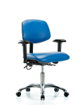 Vinyl ESD Chair - Desk Height with Adjustable Arms & ESD Casters in ESD Blue Vinyl ESD-VDHCH-CR-T0-A1-EC-ESDBLU