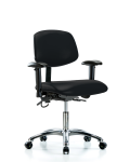 Vinyl ESD Chair - Desk Height with Seat Tilt, Adjustable Arms, & ESD Casters in ESD Black Vinyl ESD-VDHCH-CR-T1-A1-EC-ESDBLK