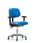 Vinyl ESD Chair - Desk Height with Seat Tilt, Adjustable Arms, & ESD Stationary Glides in ESD Blue Vinyl ESD-VDHCH-CR-T1-A1-EG-ESDBLU