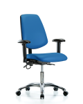 Vinyl ESD Chair - Desk Height with Medium Back, Adjustable Arms, & ESD Casters in ESD Blue Vinyl ESD-VDHCH-MB-CR-T0-A1-EC-ESDBLU