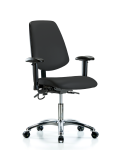 Vinyl ESD Chair - Desk Height with Medium Back, Seat Tilt, Adjustable Arms, & ESD Casters in ESD Black Vinyl ESD-VDHCH-MB-CR-T1-A1-EC-ESDBLK