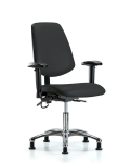 Vinyl ESD Chair - Desk Height with Medium Back, Seat Tilt, Adjustable Arms, & ESD Stationary Glides in ESD Black Vinyl ESD-VDHCH-MB-CR-T1-A1-EG-ESDBLK
