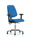 Vinyl ESD Chair - Desk Height with Medium Back, Seat Tilt, Adjustable Arms, & ESD Stationary Glides in ESD Blue Vinyl ESD-VDHCH-MB-CR-T1-A1-EG-ESDBLU