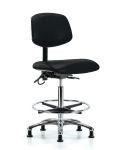 Vinyl ESD Chair - High Bench Height with Chrome Foot Ring & ESD Stationary Glides in ESD Black Vinyl ESD-VHBCH-CR-T0-A0-CF-EG-ESDBLK