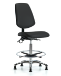 Vinyl ESD Chair - High Bench Height with Medium Back, Chrome Foot Ring, & ESD Stationary Glides in ESD Black Vinyl ESD-VHBCH-MB-CR-T0-A0-CF-EG-ESDBLK