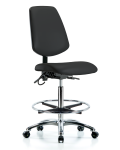 Vinyl ESD Chair - High Bench Height with Medium Back, Seat Tilt, Chrome Foot Ring, & ESD Casters in ESD Black Vinyl ESD-VHBCH-MB-CR-T1-A0-CF-EC-ESDBLK