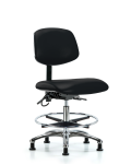 Vinyl ESD Chair - Medium Bench Height with Chrome Foot Ring & ESD Stationary Glides in ESD Black Vinyl ESD-VMBCH-CR-T0-A0-CF-EG-ESDBLK