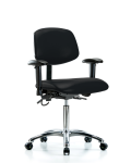 Vinyl ESD Chair - Medium Bench Height with Adjustable Arms & ESD Casters in ESD Black Vinyl ESD-VMBCH-CR-T0-A1-NF-EC-ESDBLK