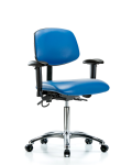 Vinyl ESD Chair - Medium Bench Height with Adjustable Arms & ESD Casters in ESD Blue Vinyl ESD-VMBCH-CR-T0-A1-NF-EC-ESDBLU