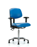 Vinyl ESD Chair - Medium Bench Height with Adjustable Arms & ESD Stationary Glides in ESD Blue Vinyl ESD-VMBCH-CR-T0-A1-NF-EG-ESDBLU
