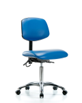 Vinyl ESD Chair - Medium Bench Height with Seat Tilt & ESD Casters in ESD Blue Vinyl ESD-VMBCH-CR-T1-A0-NF-EC-ESDBLU