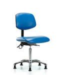 Vinyl ESD Chair - Medium Bench Height with Seat Tilt & ESD Stationary Glides in ESD Blue Vinyl ESD-VMBCH-CR-T1-A0-NF-EG-ESDBLU