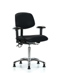 Vinyl ESD Chair - Medium Bench Height with Seat Tilt, Adjustable Arms, & ESD Stationary Glides in ESD Black Vinyl ESD-VMBCH-CR-T1-A1-NF-EG-ESDBLK