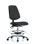 Vinyl ESD Chair - Medium Bench Height with Medium Back, Chrome Foot Ring, & ESD Casters in ESD Black Vinyl ESD-VMBCH-MB-CR-T0-A0-CF-EC-ESDBLK