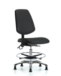 Vinyl ESD Chair - Medium Bench Height with Medium Back, Chrome Foot Ring, & ESD Stationary Glides in ESD Black Vinyl ESD-VMBCH-MB-CR-T0-A0-CF-EG-ESDBLK