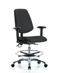 Vinyl ESD Chair - Medium Bench Height with Medium Back, Adjustable Arms, Chrome Foot Ring, & ESD Casters in ESD Black Vinyl ESD-VMBCH-MB-CR-T0-A1-CF-EC-ESDBLK
