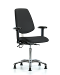 Vinyl ESD Chair - Medium Bench Height with Medium Back, Adjustable Arms, & ESD Stationary Glides in ESD Black Vinyl ESD-VMBCH-MB-CR-T0-A1-NF-EG-ESDBLK