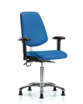 Vinyl ESD Chair - Medium Bench Height with Medium Back, Adjustable Arms, & ESD Stationary Glides in ESD Blue Vinyl ESD-VMBCH-MB-CR-T0-A1-NF-EG-ESDBLU