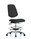 Vinyl ESD Chair - Medium Bench Height with Medium Back, Seat Tilt, Chrome Foot Ring, & ESD Casters in ESD Black Vinyl ESD-VMBCH-MB-CR-T1-A0-CF-EC-ESDBLK