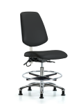 Vinyl ESD Chair - Medium Bench Height with Medium Back, Seat Tilt, Chrome Foot Ring, & ESD Stationary Glides in ESD Black Vinyl ESD-VMBCH-MB-CR-T1-A0-CF-EG-ESDBLK