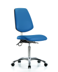 Vinyl ESD Chair - Medium Bench Height with Medium Back, Seat Tilt, & ESD Casters in ESD Blue Vinyl ESD-VMBCH-MB-CR-T1-A0-NF-EC-ESDBLU