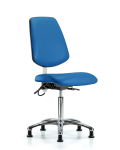 Vinyl ESD Chair - Medium Bench Height with Medium Back, Seat Tilt, & ESD Stationary Glides in ESD Blue Vinyl ESD-VMBCH-MB-CR-T1-A0-NF-EG-ESDBLU