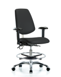 Vinyl ESD Chair - Medium Bench Height with Medium Back, Seat Tilt, Adjustable Arms, Chrome Foot Ring, & ESD Casters in ESD Black Vinyl ESD-VMBCH-MB-CR-T1-A1-CF-EC-ESDBLK