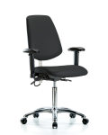 Vinyl ESD Chair - Medium Bench Height with Medium Back, Seat Tilt, Adjustable Arms, & ESD Casters in ESD Black Vinyl ESD-VMBCH-MB-CR-T1-A1-NF-EC-ESDBLK