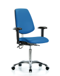 Vinyl ESD Chair - Medium Bench Height with Medium Back, Seat Tilt, Adjustable Arms, & ESD Casters in ESD Blue Vinyl ESD-VMBCH-MB-CR-T1-A1-NF-EC-ESDBLU