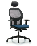 Executive Windova Mesh Back Chair with Marine Blue Supernova Seat, Head Rest, Standard Adjustable Arms, & Casters EXE-VMDHCH-RG-H1-A1-RC-8801