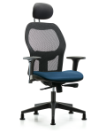 Executive Windova Mesh Back Chair with Marine Blue Supernova Seat, Head Rest, Standard Adjustable Arms, & Stationary Glides EXE-VMDHCH-RG-H1-A1-RG-8801