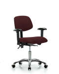 Fabric Chair Chrome - Desk Height with Adjustable Arms & Casters in Burgundy Fabric FDHCH-CR-T0-A1-CC-F41