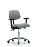 Fabric Chair Chrome - Desk Height with Adjustable Arms & Casters in Gray Fabric FDHCH-CR-T0-A1-CC-F44