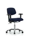 Fabric Chair Chrome - Desk Height with Adjustable Arms & Casters in Navy Fabric FDHCH-CR-T0-A1-CC-F45