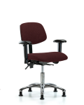 Fabric Chair Chrome - Desk Height with Adjustable Arms & Stationary Glides in Burgundy Fabric FDHCH-CR-T0-A1-RG-F41