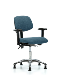 Fabric Chair Chrome - Desk Height with Adjustable Arms & Stationary Glides in Blue Fabric FDHCH-CR-T0-A1-RG-F43