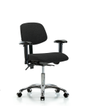 Fabric Chair Chrome - Desk Height with Seat Tilt, Adjustable Arms, & Casters in Black Fabric FDHCH-CR-T1-A1-CC-F42