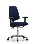 Fabric Chair Chrome - Desk Height with Medium Back, Adjustable Arms, & Casters in Navy Fabric FDHCH-MB-CR-T0-A1-CC-F45
