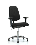 Fabric Chair Chrome - Desk Height with Medium Back, Adjustable Arms, & Stationary Glides in Black Fabric FDHCH-MB-CR-T0-A1-RG-F42