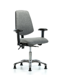 Fabric Chair Chrome - Desk Height with Medium Back, Adjustable Arms, & Stationary Glides in Gray Fabric FDHCH-MB-CR-T0-A1-RG-F44