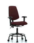 Fabric Chair - Desk Height with Round Tube Base, Medium Back, Adjustable Arms, & Casters in Burgundy Fabric FDHCH-MB-RT-T0-A1-RC-F41